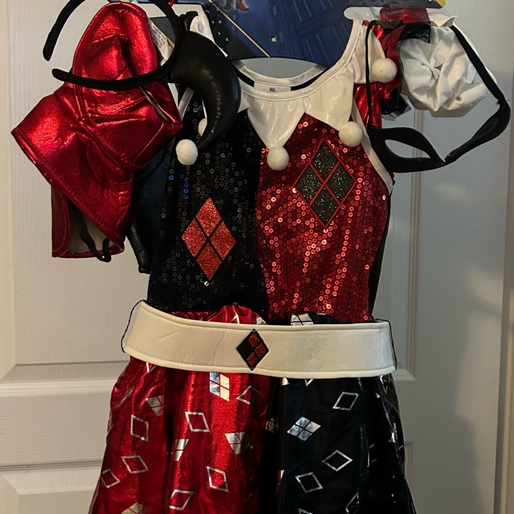 Harlequin Jester Kids Costume - Red,‎ Black, White
